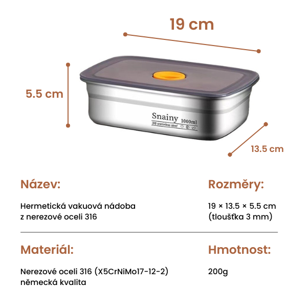 🇨🇿 Hermetická vakuová nádoba z nerezové oceli 316 (X5CrNiMo17-12-2) – německá kvalita, 1000 ml