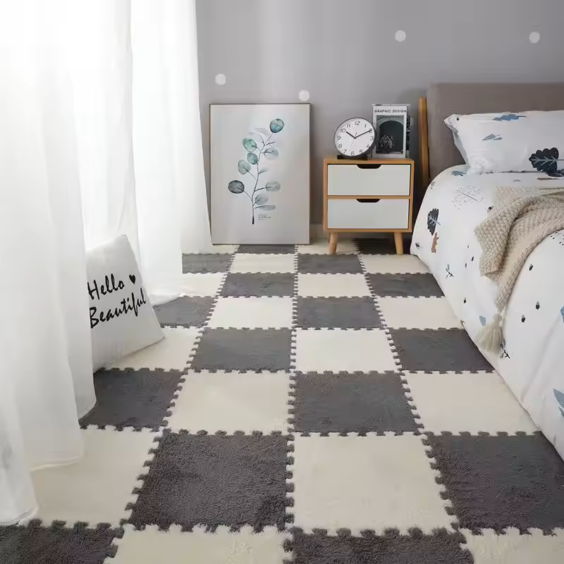 Koberec Z Plyšových Puzzle (Šedá + Bílá)