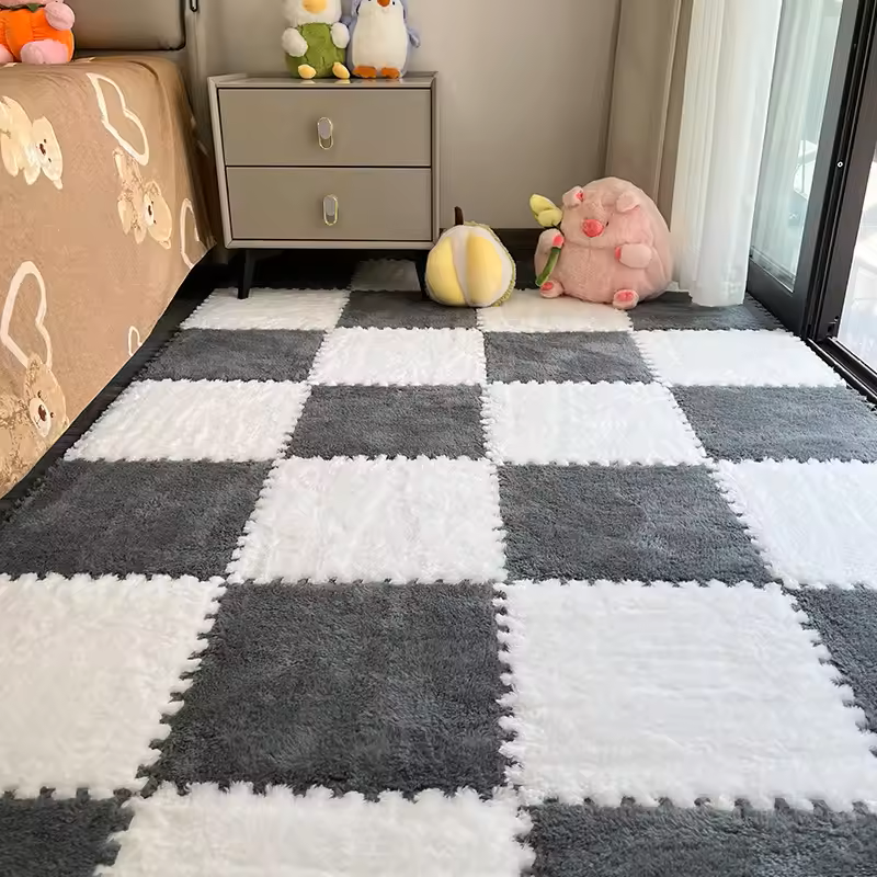 Koberec Z Plyšových Puzzle (Šedá + Bílá)