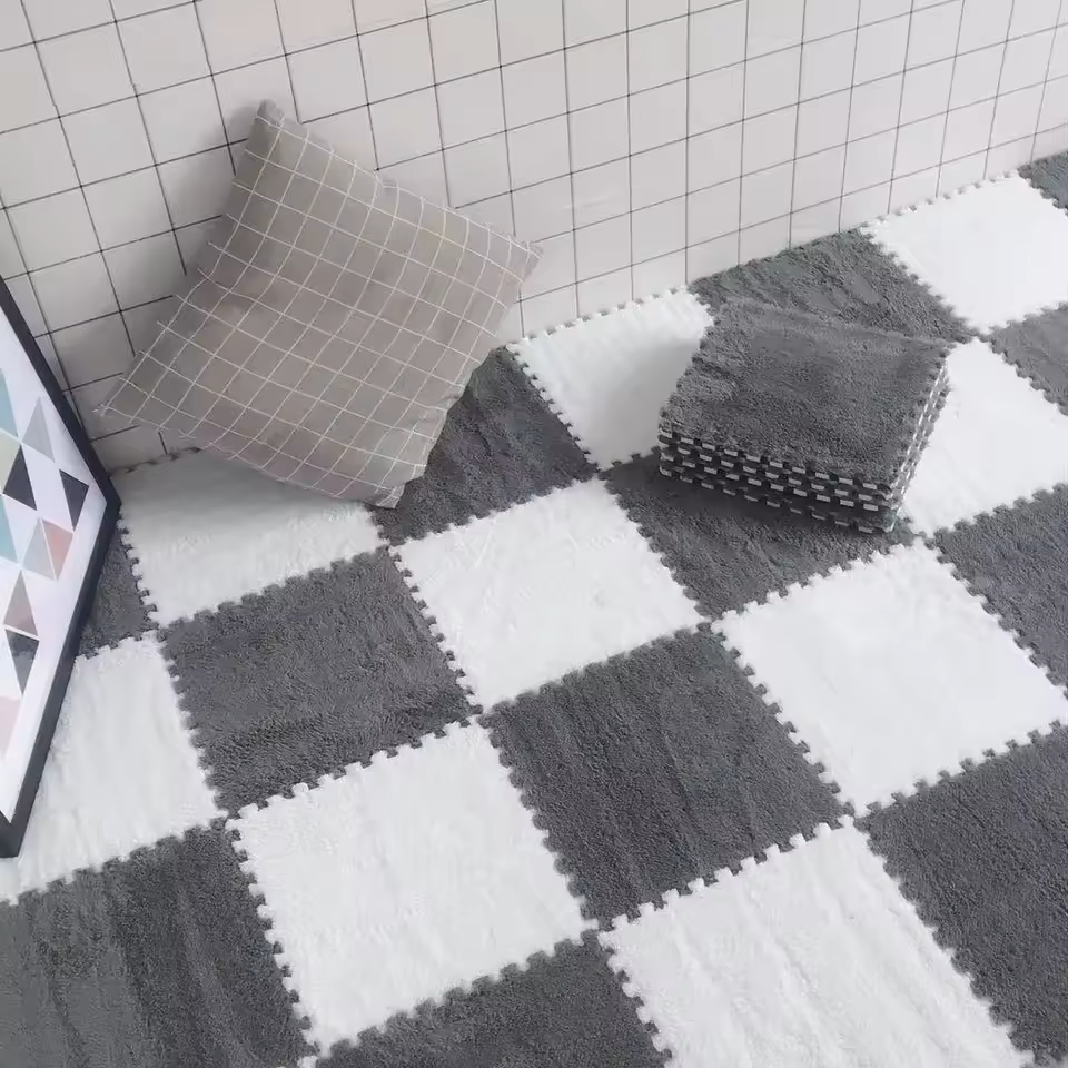 Koberec Z Plyšových Puzzle (Šedá + Bílá)