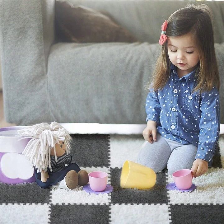 Koberec Z Plyšových Puzzle (Šedá + Bílá)