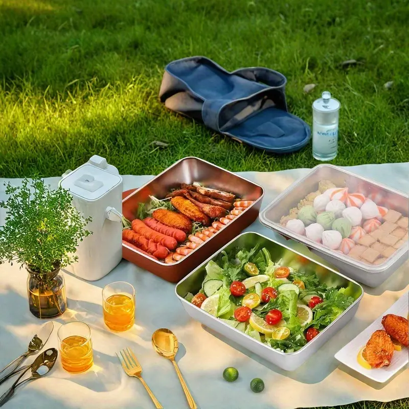 Nádoba z nerezové oceli 304 o objemu 2500 ml – Bezpečné a praktické řešení pro uchovávání potravin (25×20×6 cm)