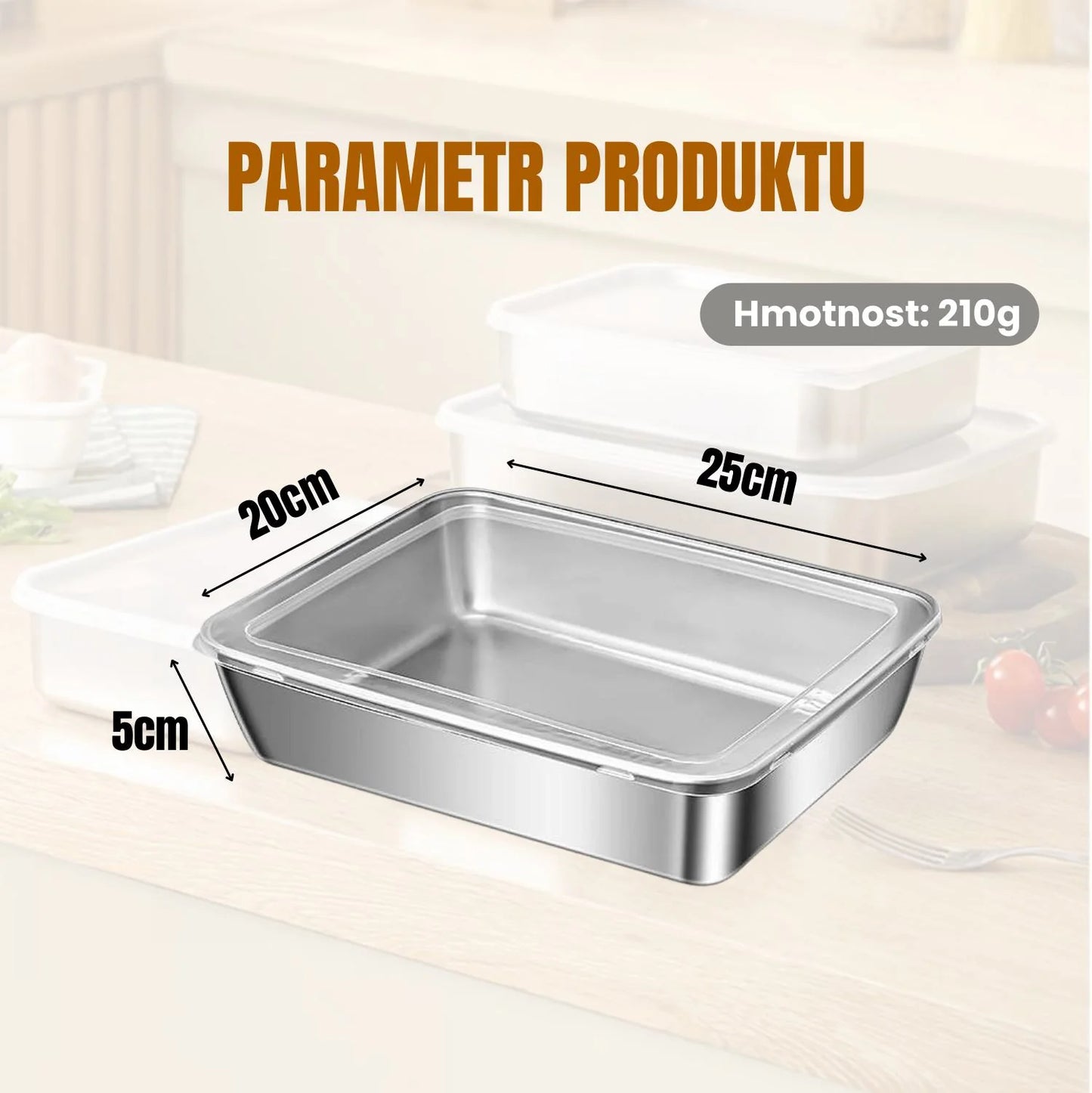 SUS304 Nádoby Na Ukládání Potravin, Obdélníkové Nerezové Tácy S Gumovými Víky (25x20x5cm)