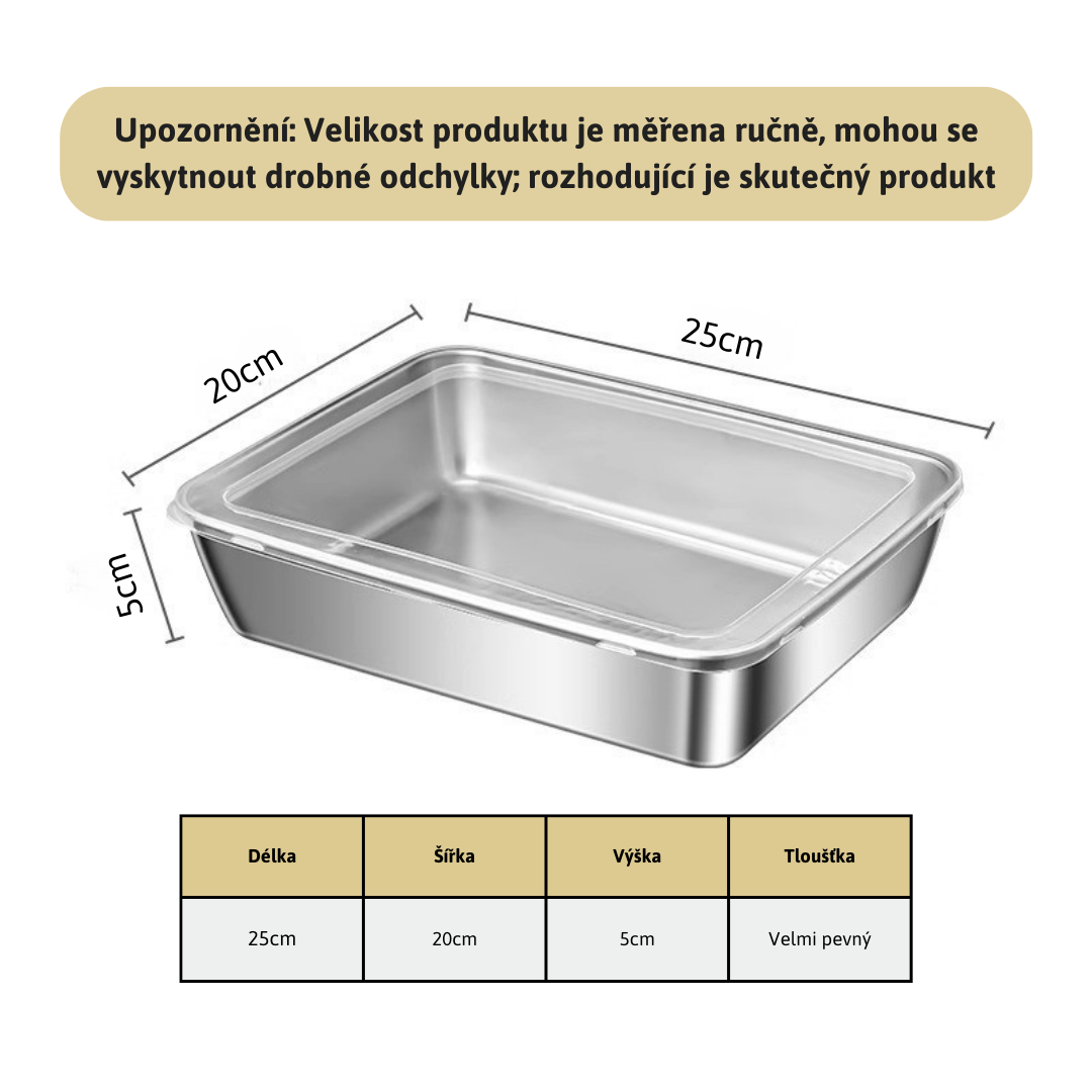 Nádoba na potraviny z nerezové oceli 304 – Dlouhotrvající čerstvost a maximální bezpečnost (25×20×5 cm)