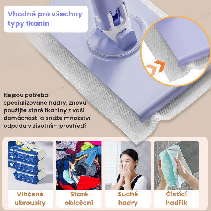 Mini mop s výměnným hadříkem, design rukojeti pro tlačení a tažení s jednorázovým ručníkem