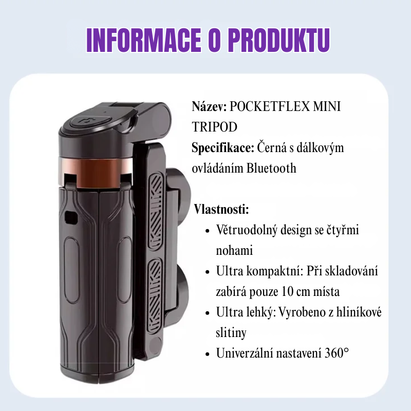 Pocketflex Mini Tripod 2025 📷 Stativ a selfie tyč 3 v 1 s dálkovým ovládáním Bluetooth pro zachycení nezapomenutelných okamžiků