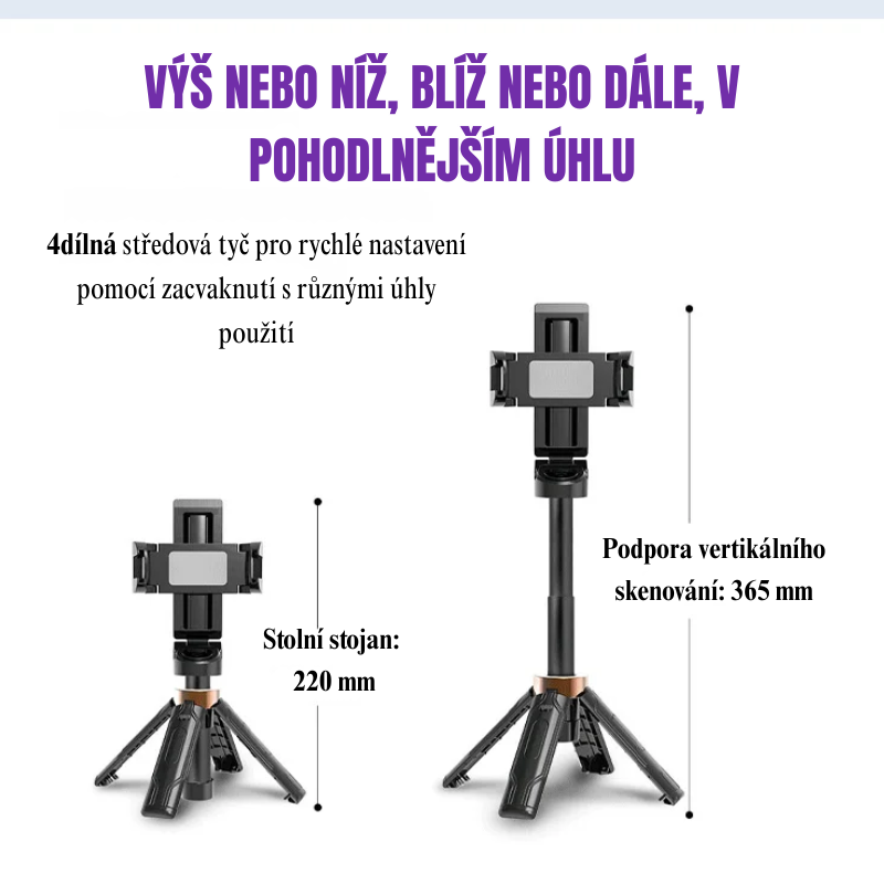 Pocketflex Mini Tripod 2025 📷 Stativ a selfie tyč 3 v 1 s dálkovým ovládáním Bluetooth pro zachycení nezapomenutelných okamžiků