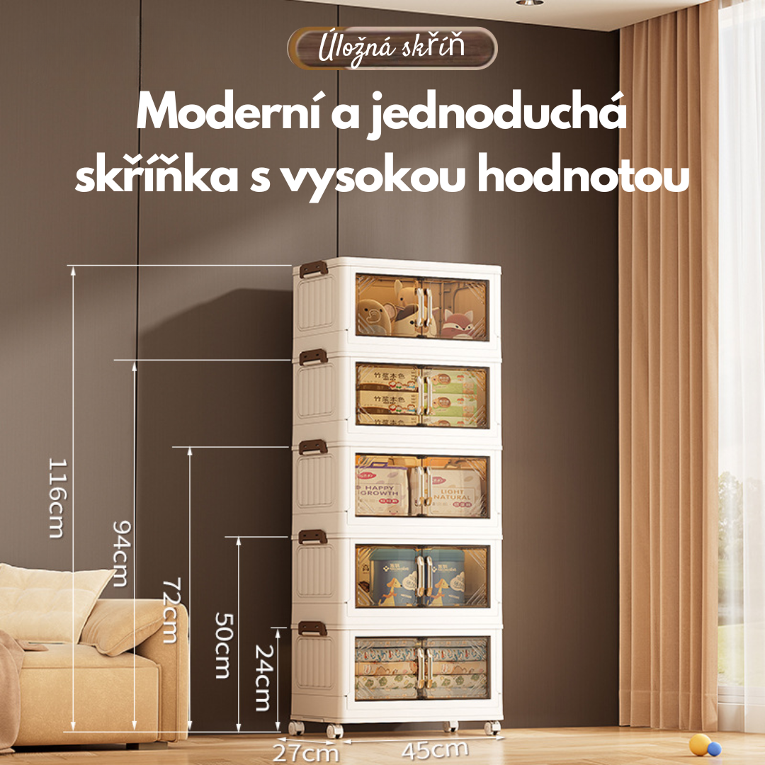 Multifunkční skříň s mnoha patry, velkou kapacitou, snadnou instalací a demontáží.