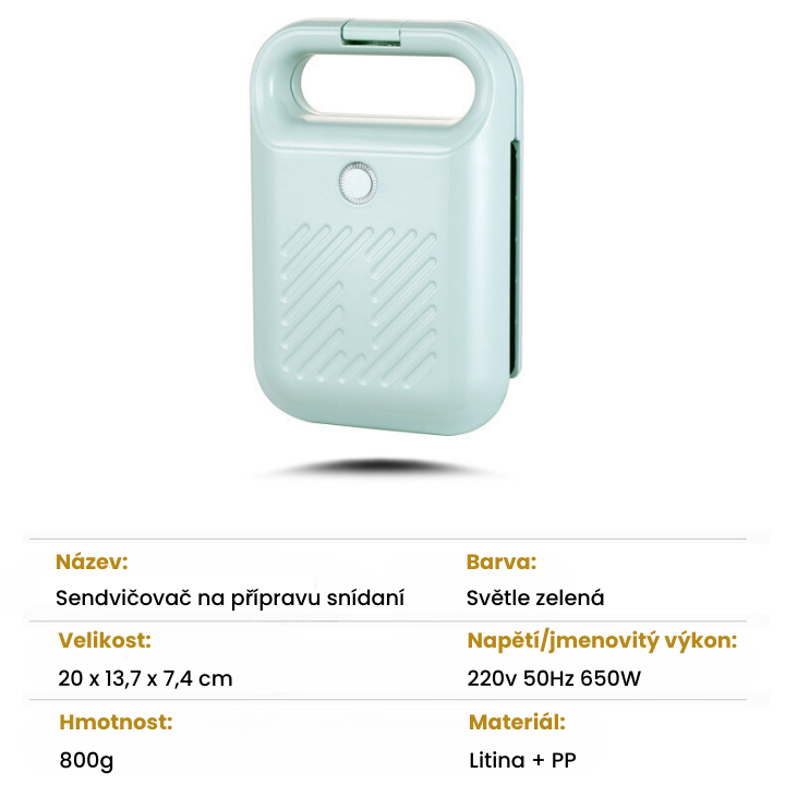 Kompaktní a nepřilnavý sendvičovač s výkonem 650W
