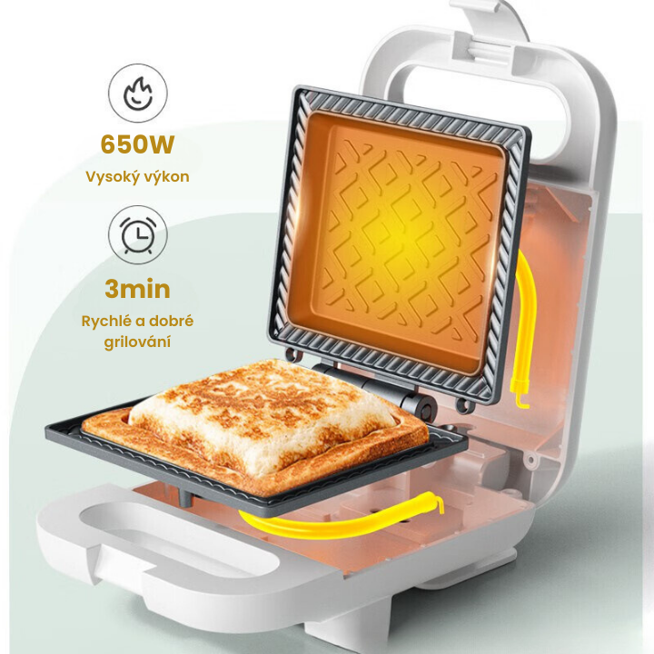Kompaktní a nepřilnavý sendvičovač s výkonem 650W