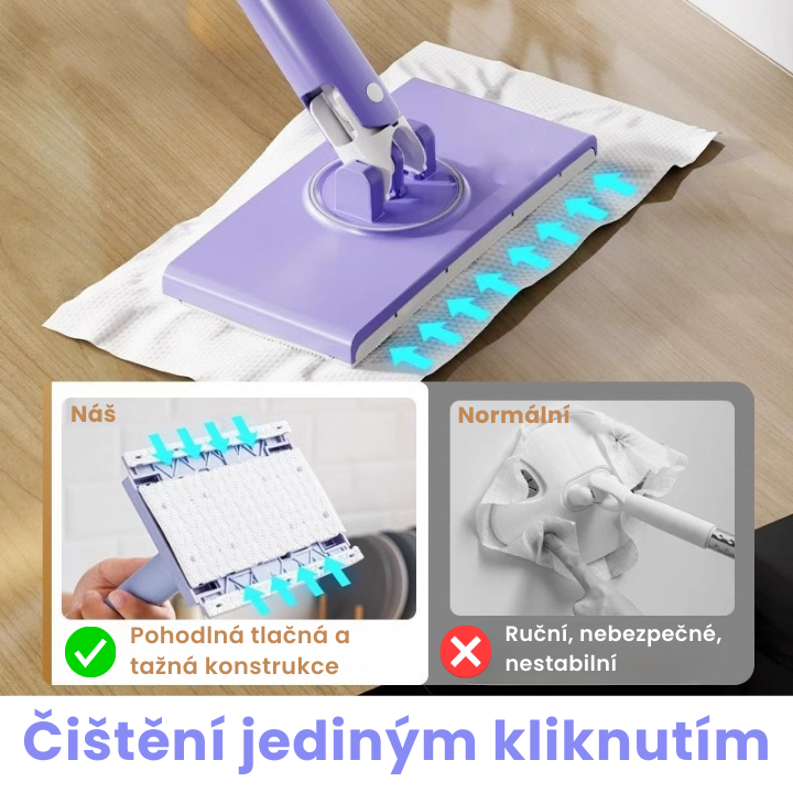 Mini mop s výměnným hadříkem, design rukojeti pro tlačení a tažení s jednorázovým ručníkem