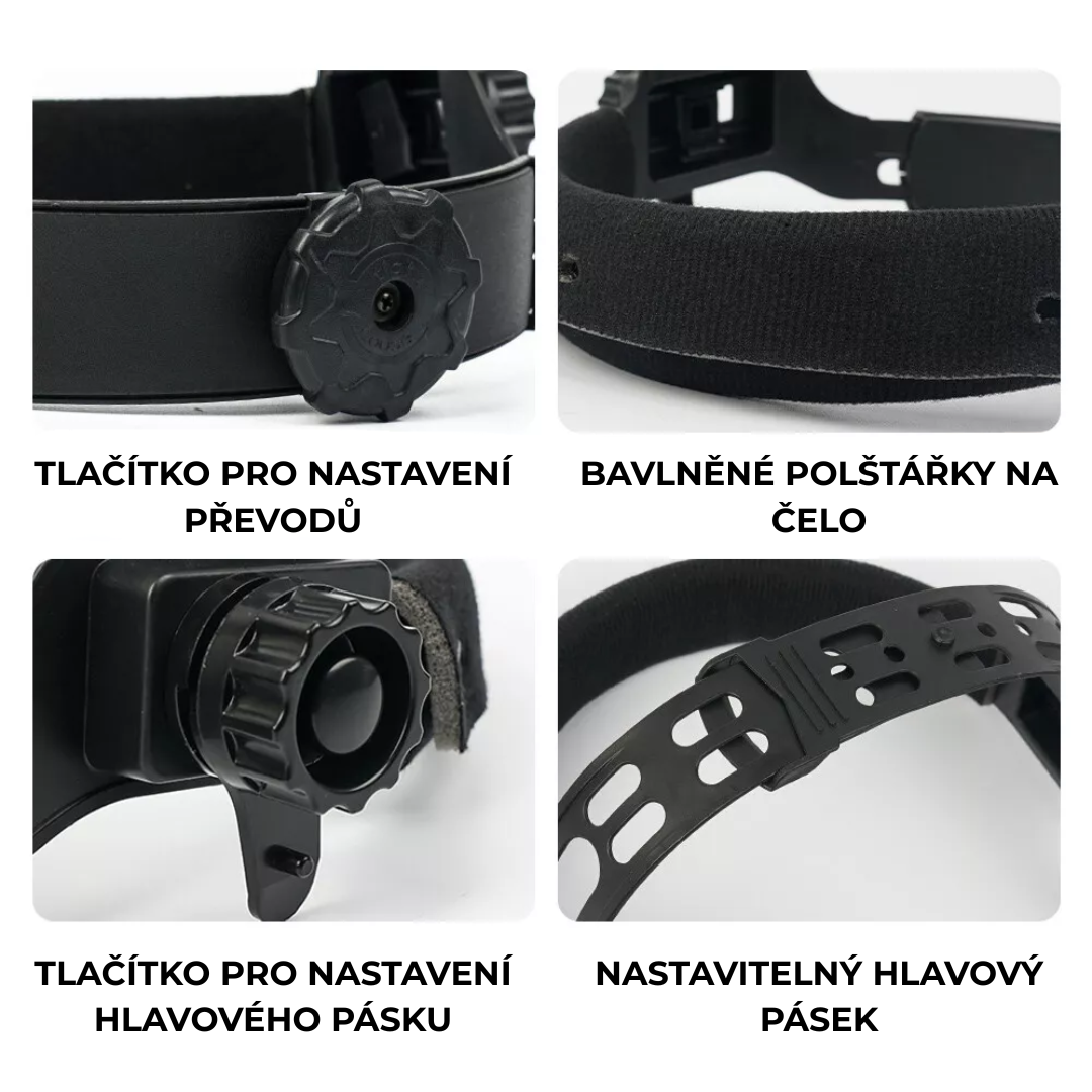 Prémiová samostmívací svářečská maska s LED osvětlením, lehká na nošení, s plnou ochranou očí
