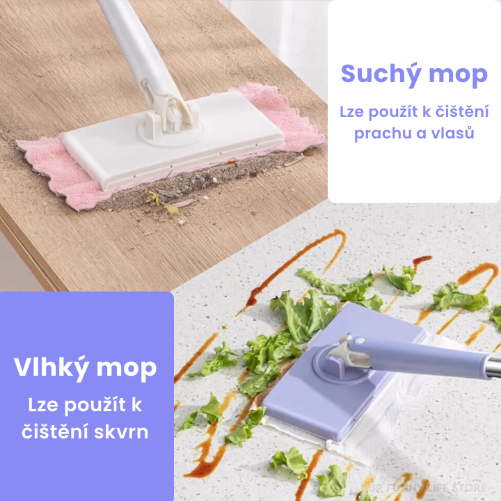 Mini mop s výměnným hadříkem, design rukojeti pro tlačení a tažení s jednorázovým ručníkem