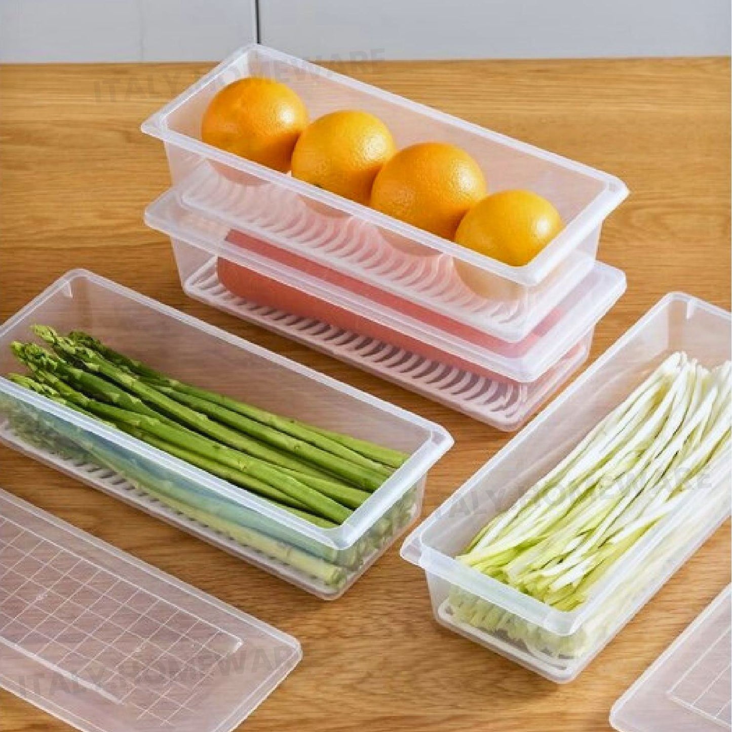 Organizér Do Lednice S Odnímatelnou Odkapávací Miskou & Těsnicími Víčky, Úložné Boxy Do Lednice Udržují Ovoce A Zeleninu Déle Čerstvé, Objem (1500ML).