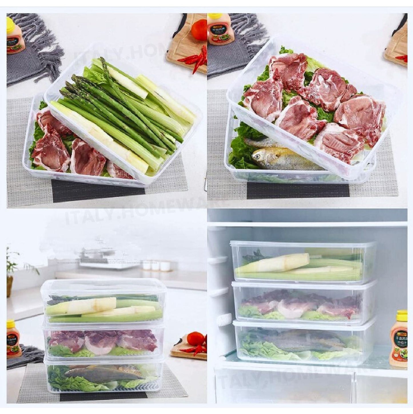 Organizér Do Lednice S Odnímatelnou Odkapávací Miskou & Těsnicími Víčky, Úložné Boxy Do Lednice Udržují Ovoce A Zeleninu Déle Čerstvé, Objem (1500ML).