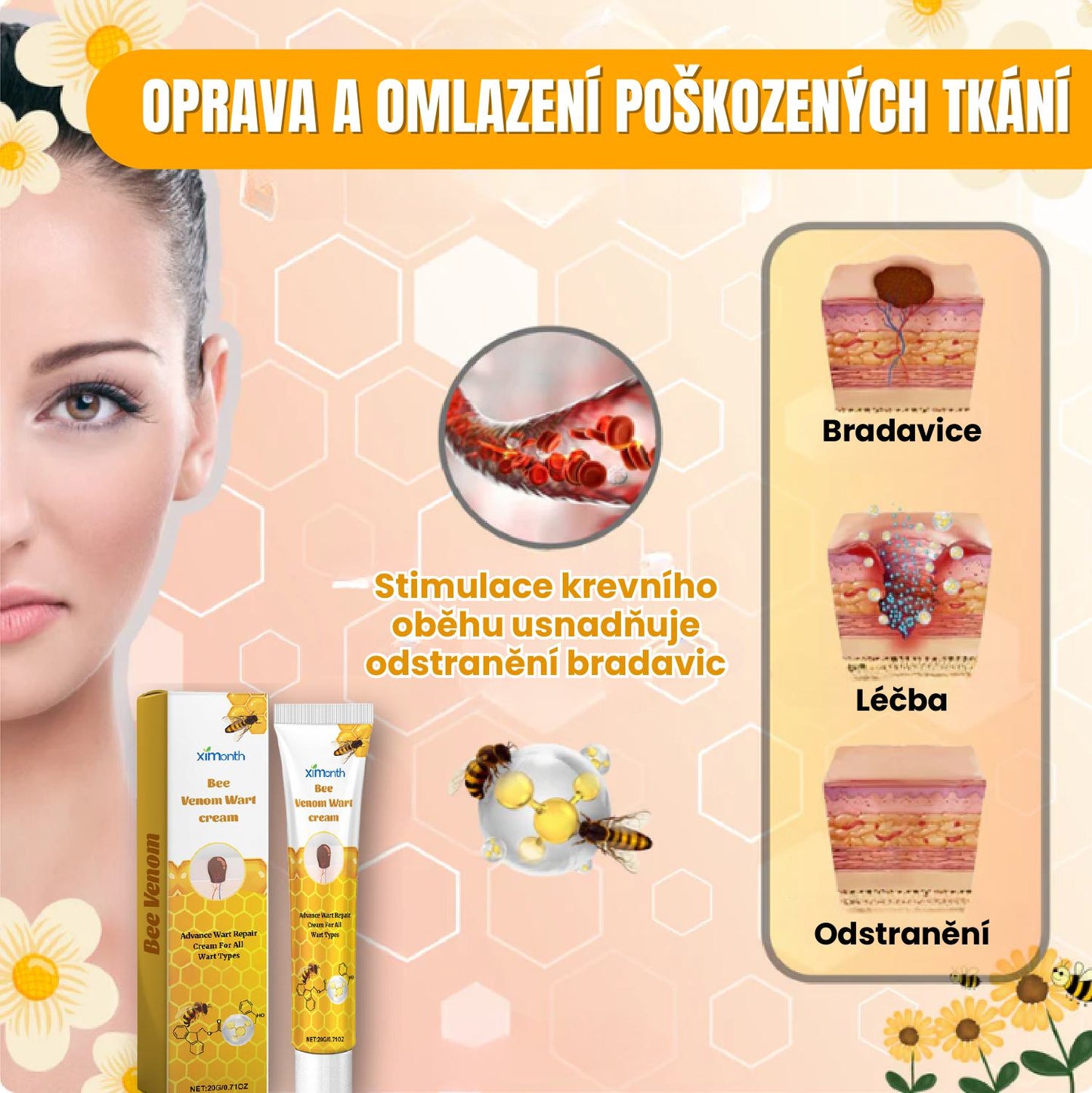 Přírodní Regenerační Krém S Včelím Jedem Pro Bezpečné Odstranění Bradavic Pro Všechny Typy Pleti.