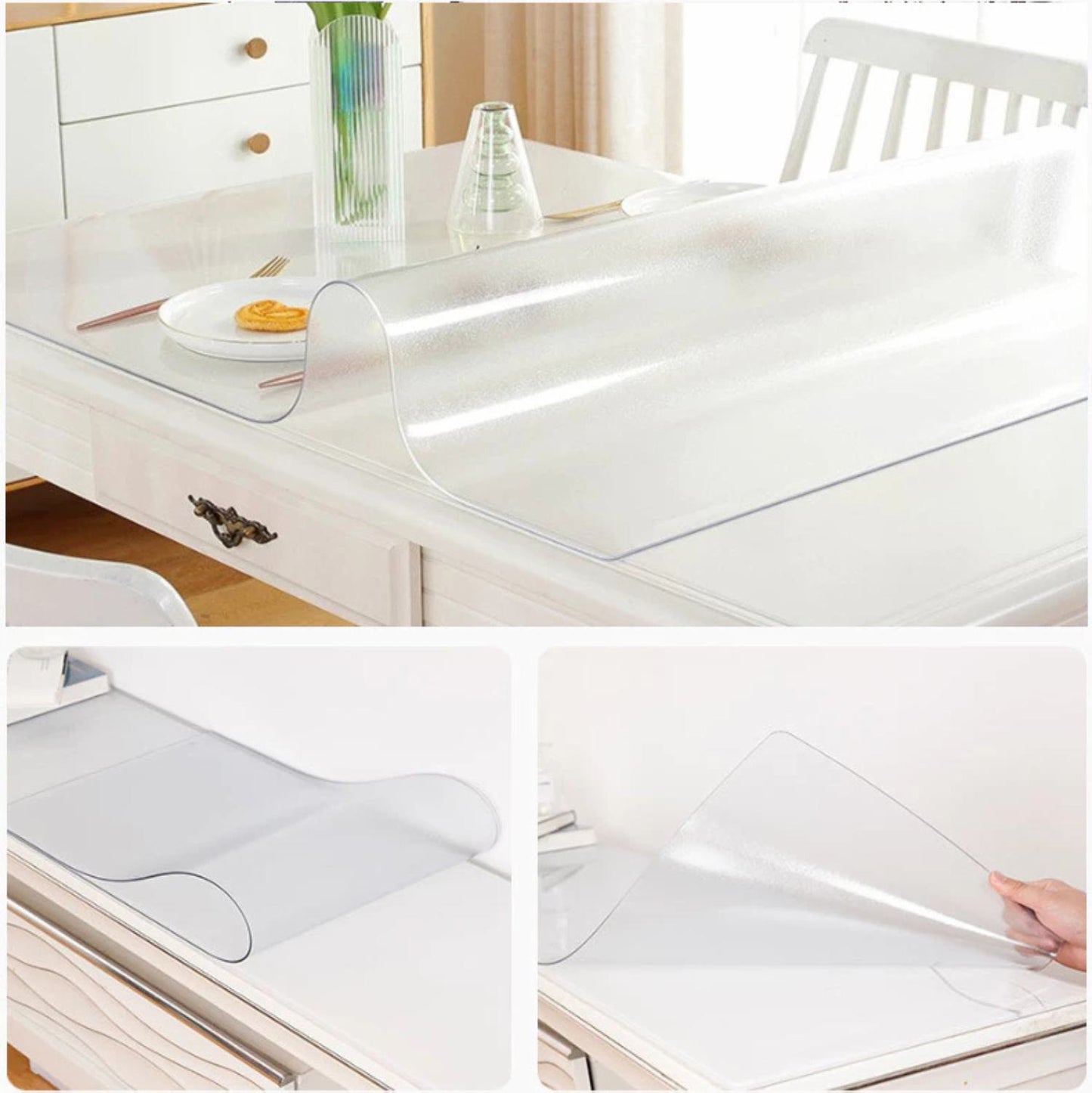 Průhledný PVC ubrus odolný vůči teplu, měkké sklo, silný plast, voděodolný a odolný proti oleji (90*180cm)