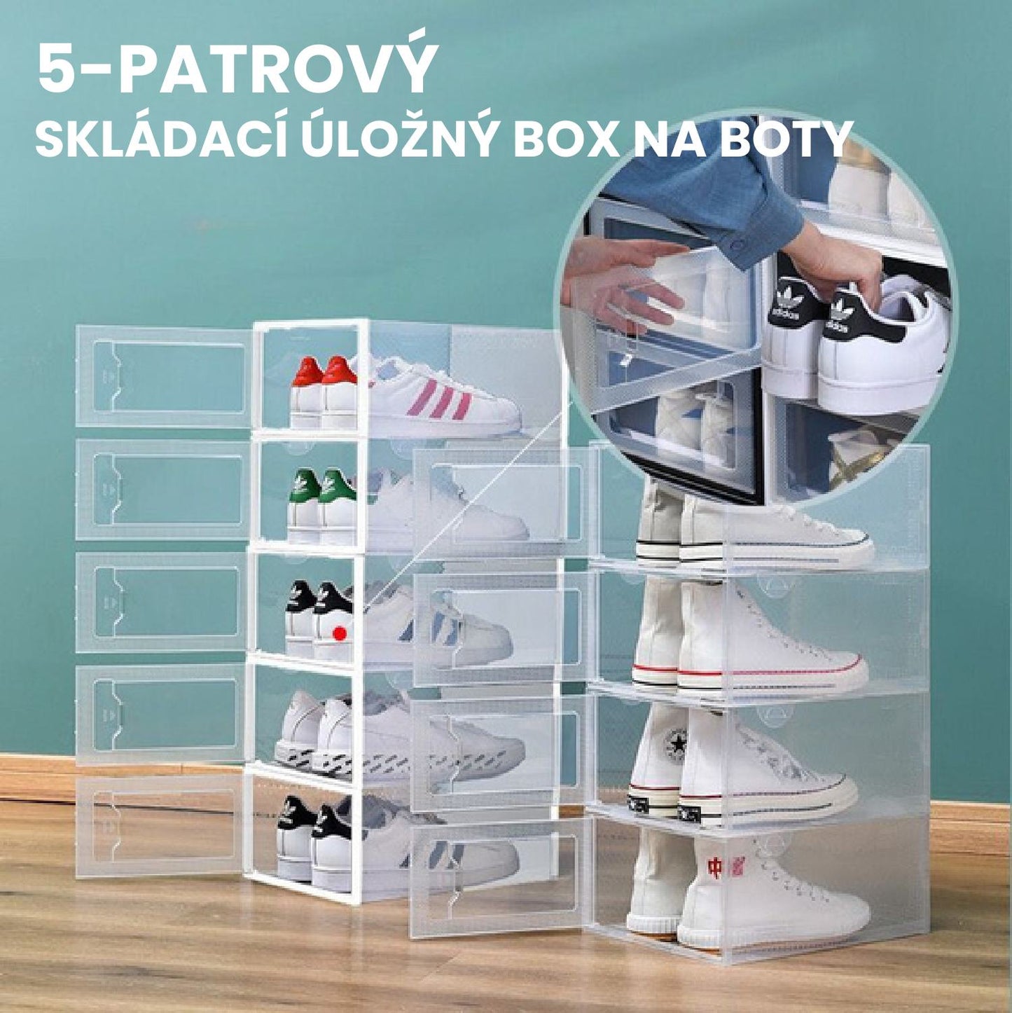 Kombinace 5 Plastových Krabic Na Boty V Bílé Barvě (33x23x14 cm)