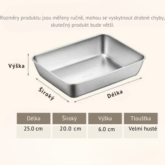 304 Krabice Na Víko Servírovacího Tácku Z Nerezové Oceli (25x20x5.5cm).
