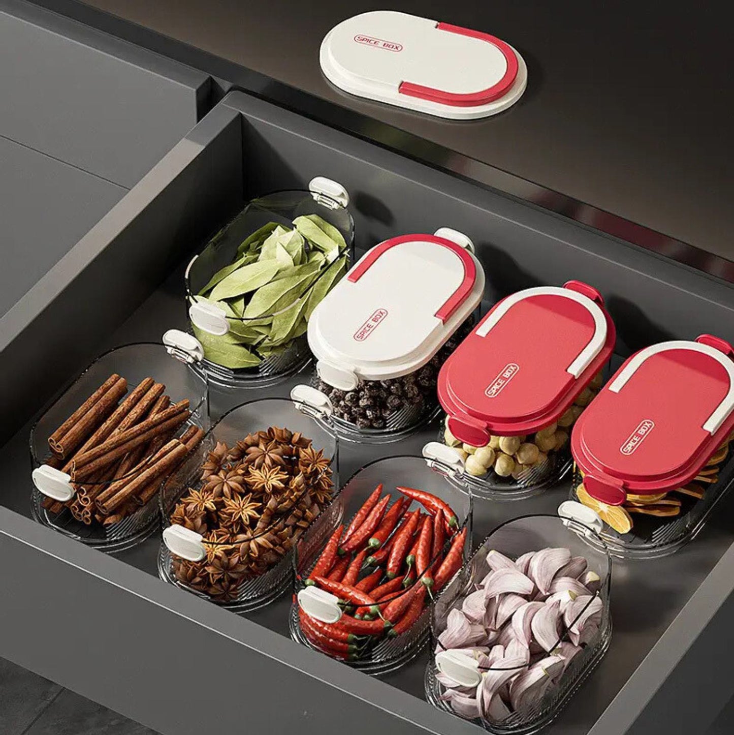 Stohovatelná nádoba se 4 úrovněmi, průhledná, na uchovávání potravin, s hermetickým uzávěrem