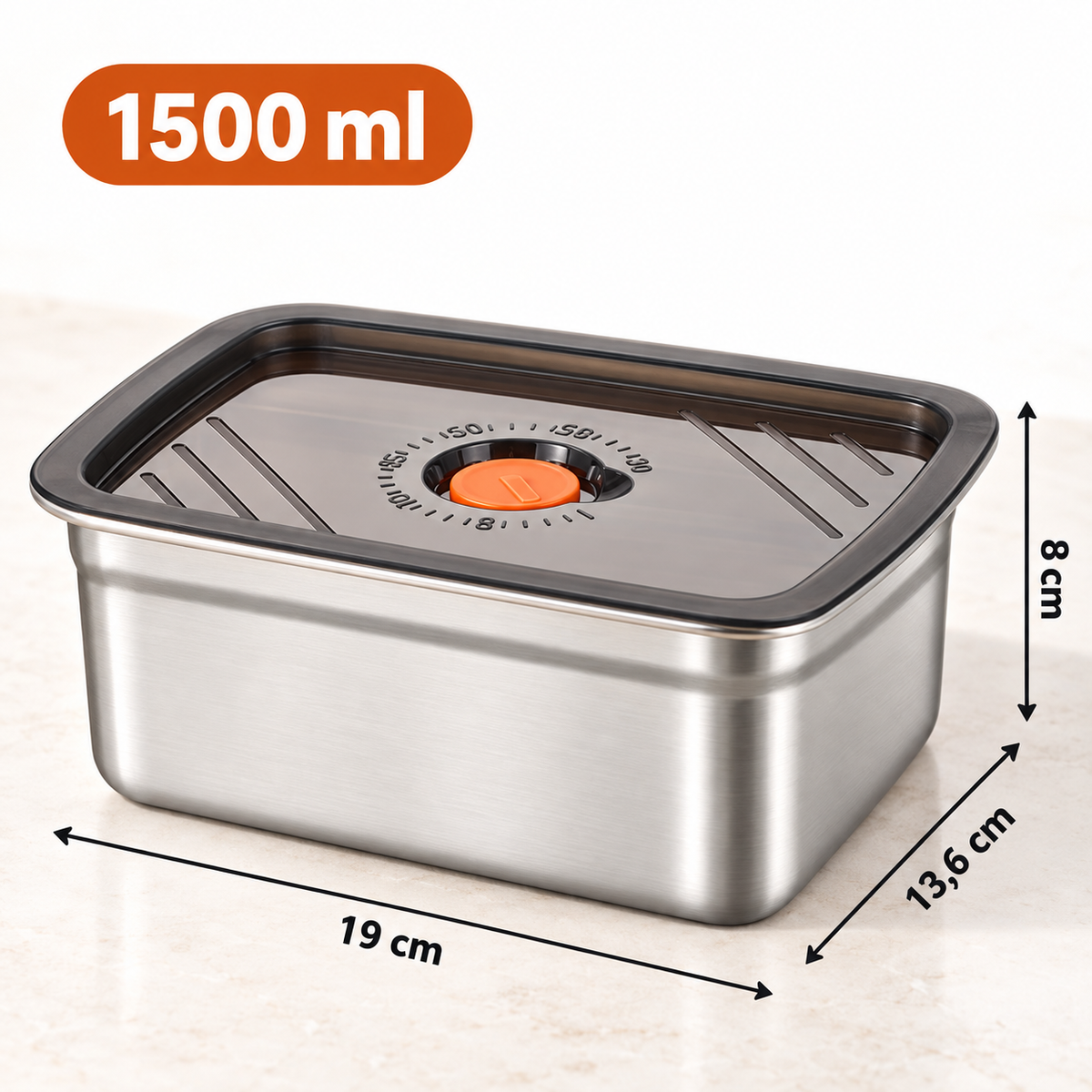 Nádoba z nerezové oceli 316 o objemu 1500 ml – Bezpečné a praktické řešení pro uchovávání potravin (19 × 14 × 8 cm)