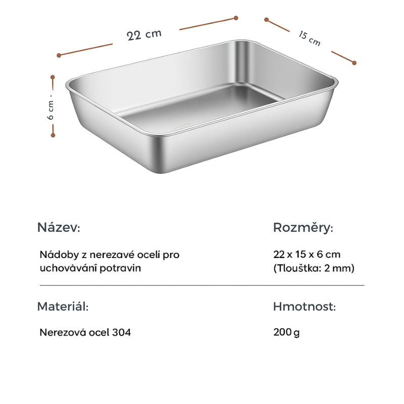 Kontejner z nerezové oceli 304 – Čerstvost až 1 měsíc (2,1 L – 25,2 × 19,7 × 5,7 cm) | Sleva 70%!