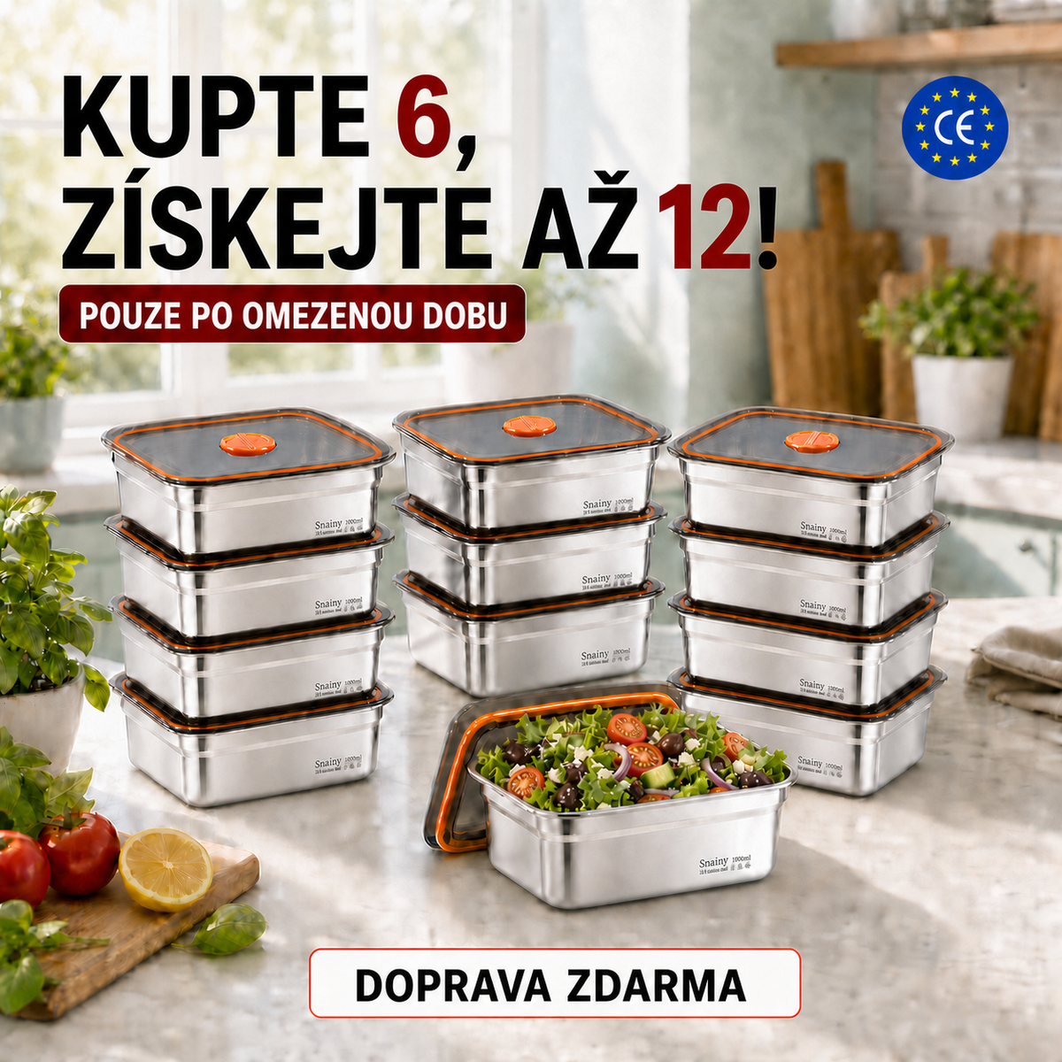 SLEVA 70% | Nádoba na potraviny z nerezové oceli 316 s vakučním víkem – 1000 ml (19*13,5*5,5cm) (nový)