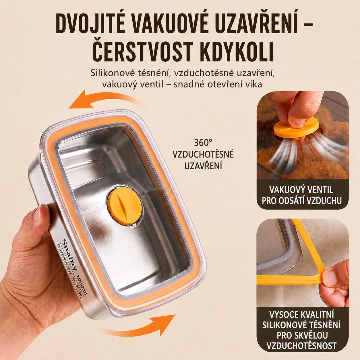 Antibakteriální Vakuová Nádoba Na Potraviny Z Nerezové Oceli, Velká Velikost 1500ml (19x4x8 cm)