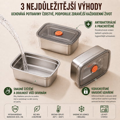 Antibakteriální Vakuová Nádoba Na Potraviny Z Nerezové Oceli, Velká Velikost 1500ml (19x4x8 cm)