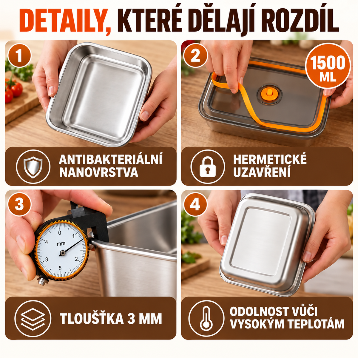 [🎁ZÍSKEJTE 12, ZAPLAŤTE 6] Potravinové Dózy Z Nerezové Oceli 316 ( VELKÁ VELIKOST – 1500 ML)