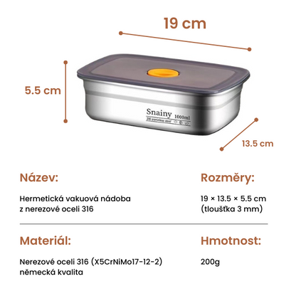 🇨🇿 Hermetická vakuová nádoba z nerezové oceli 316 (X5CrNiMo17-12-2) – německá kvalita, 1000 ml