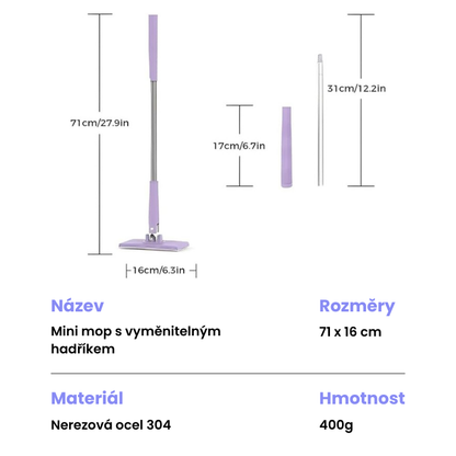 Mini mop s výměnným hadříkem, design rukojeti pro tlačení a tažení s jednorázovým ručníkem