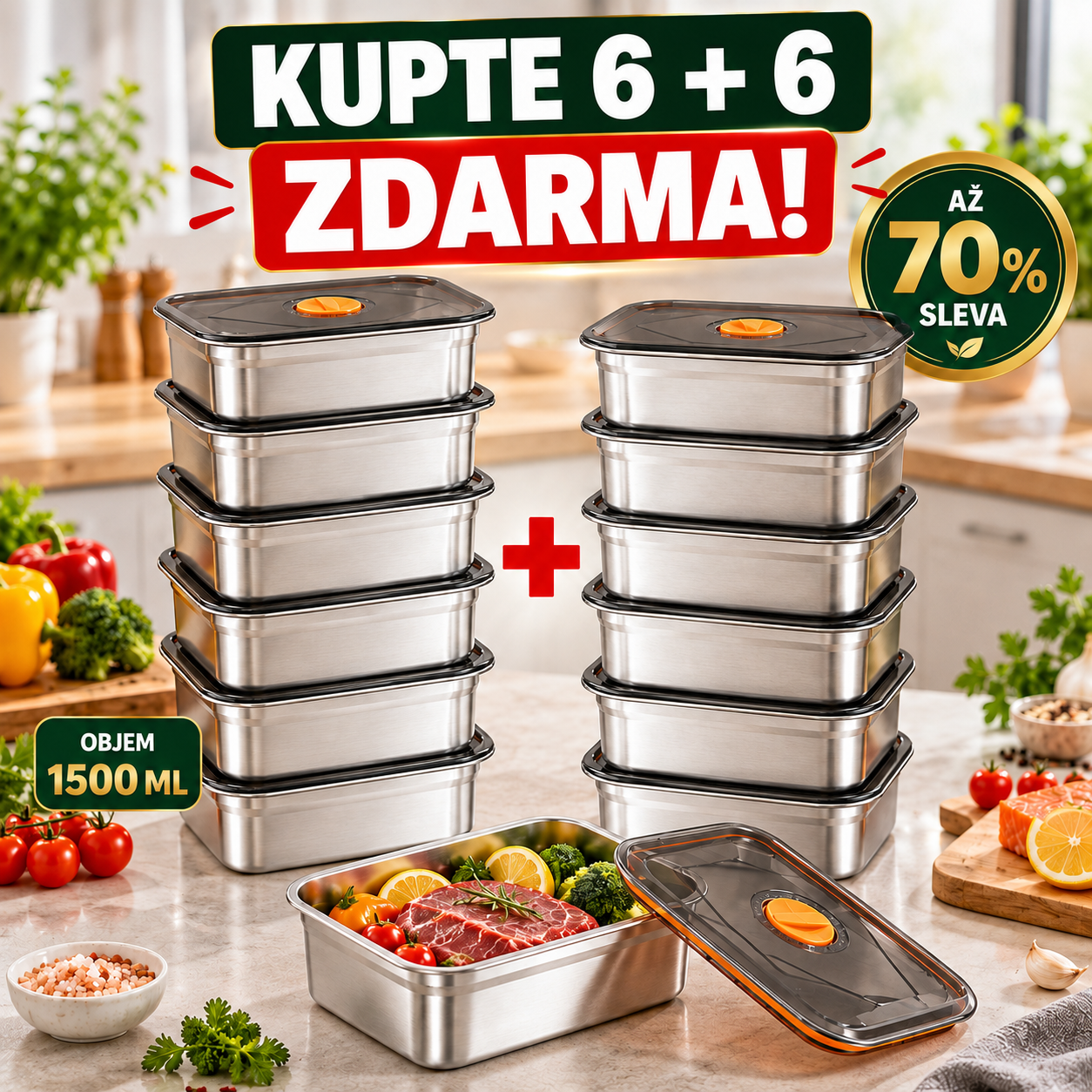 Antibakteriální Vakuová Nádoba Na Potraviny Z Nerezové Oceli, Velká Velikost 1500ml (19x4x8 cm)
