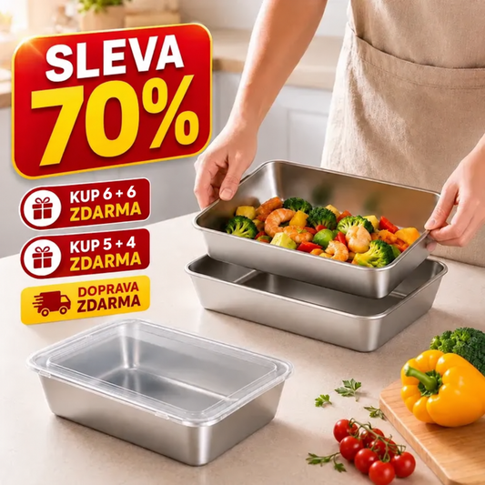 Nerezové nádoby 304 na potraviny s těsnicím víkem – 25 × 20 × 5 cm