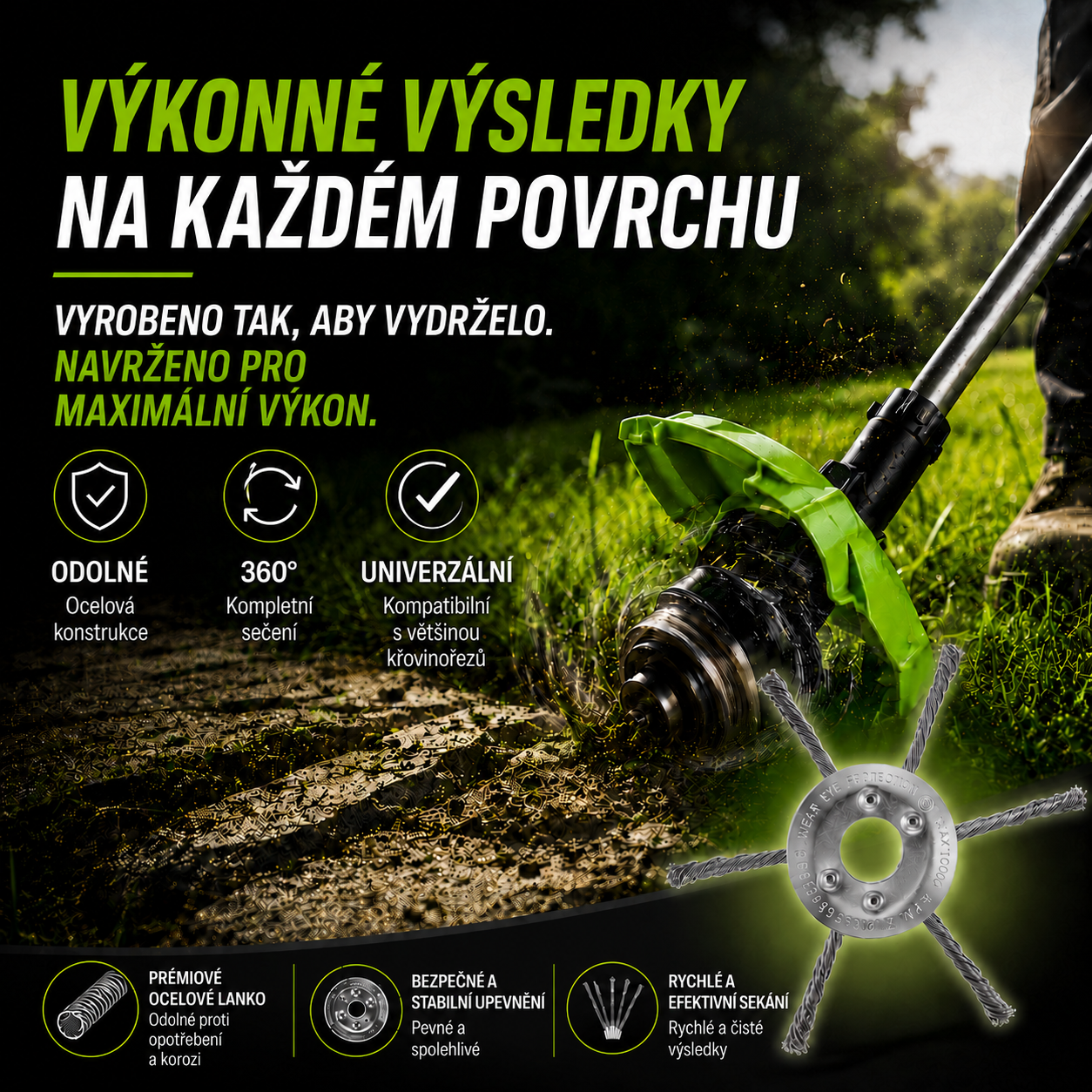 ⚜️Strunová Hlava Se 6 Nerezovými Ocelovými Lany — Proti Zasekávání Trávy