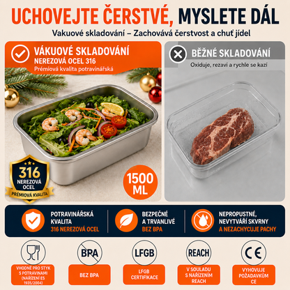 6 + 🎁3 ZDARMA | Potravinové Dózy Z Nerezové Oceli 316 –  Kompaktní, těsné, bez BPA