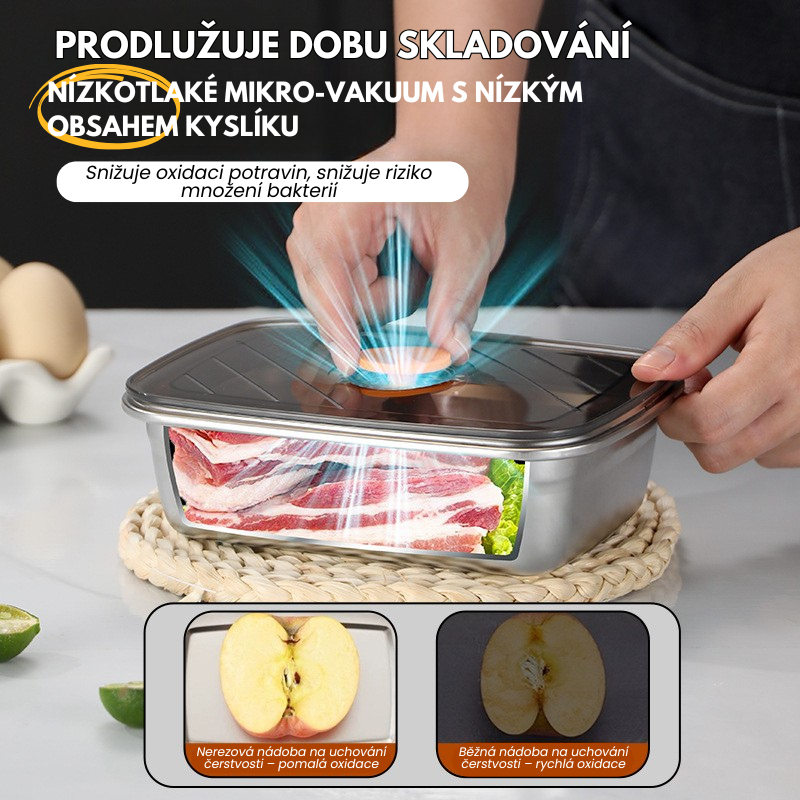 [🎁 Sada 6+3 zdarma] Antibakteriální Vakuová Nádoba Na Potraviny Z Nerezové Oceli, Velká Velikost 1500ml (19 x 14 x 8 cm)