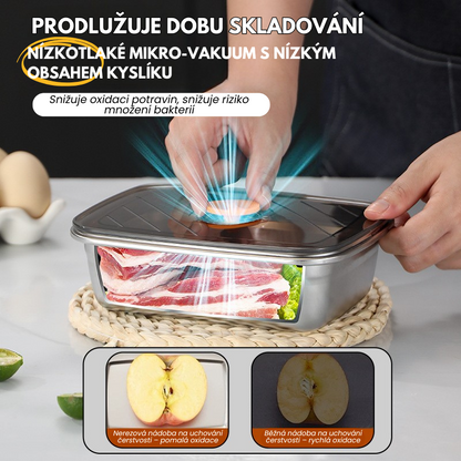 [🎁 Sada 6+3 zdarma] Antibakteriální Vakuová Nádoba Na Potraviny Z Nerezové Oceli, Velká Velikost 1500ml (19 x 14 x 8 cm)