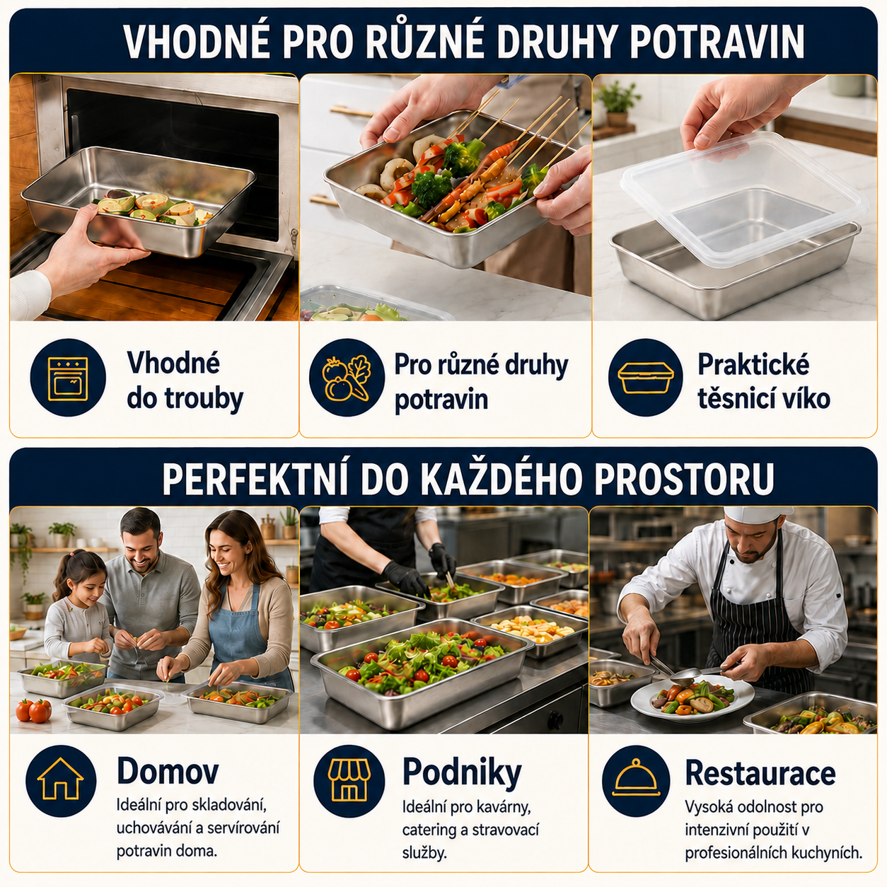 Nerezové dózy SUS304 | Udrží potraviny déle čerstvé (25×20×5 cm)