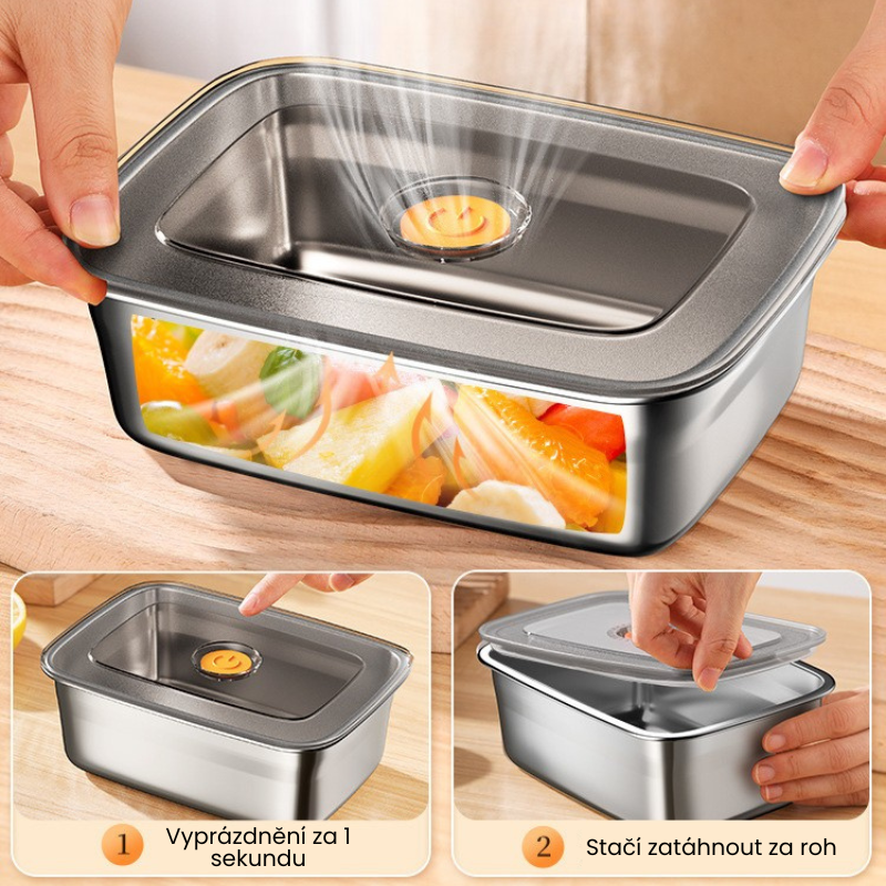 [🎁 Sada 6+3 zdarma] Antibakteriální Vakuová Nádoba Na Potraviny Z Nerezové Oceli, Velká Velikost 1500ml (19 x 14 x 8 cm)