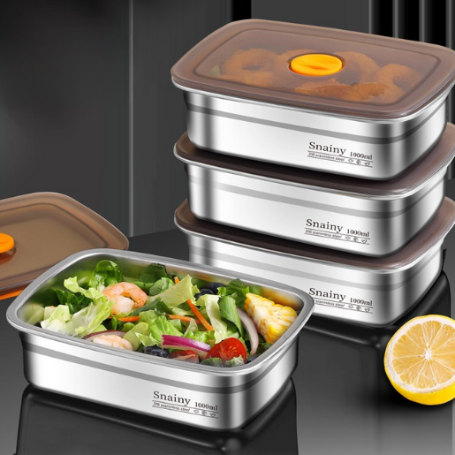 🥗 Sada 3 316 nerezových nádob s antibakteriálním vakuovým víkem (19*13,5*5,5cm)