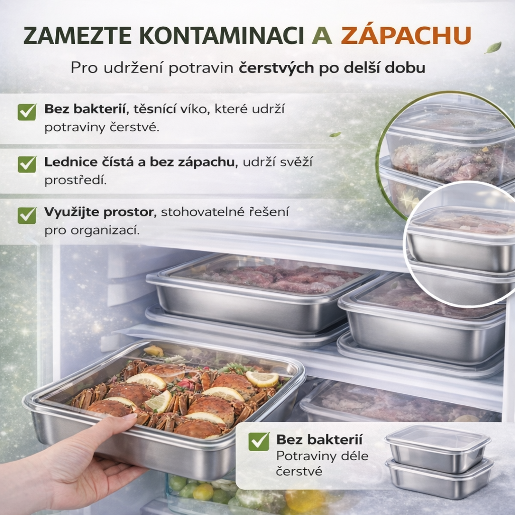 Nádoba z nerezové oceli 304 o objemu 2500 ml – Bezpečné a praktické řešení pro uchovávání potravin (25×20×6 cm)
