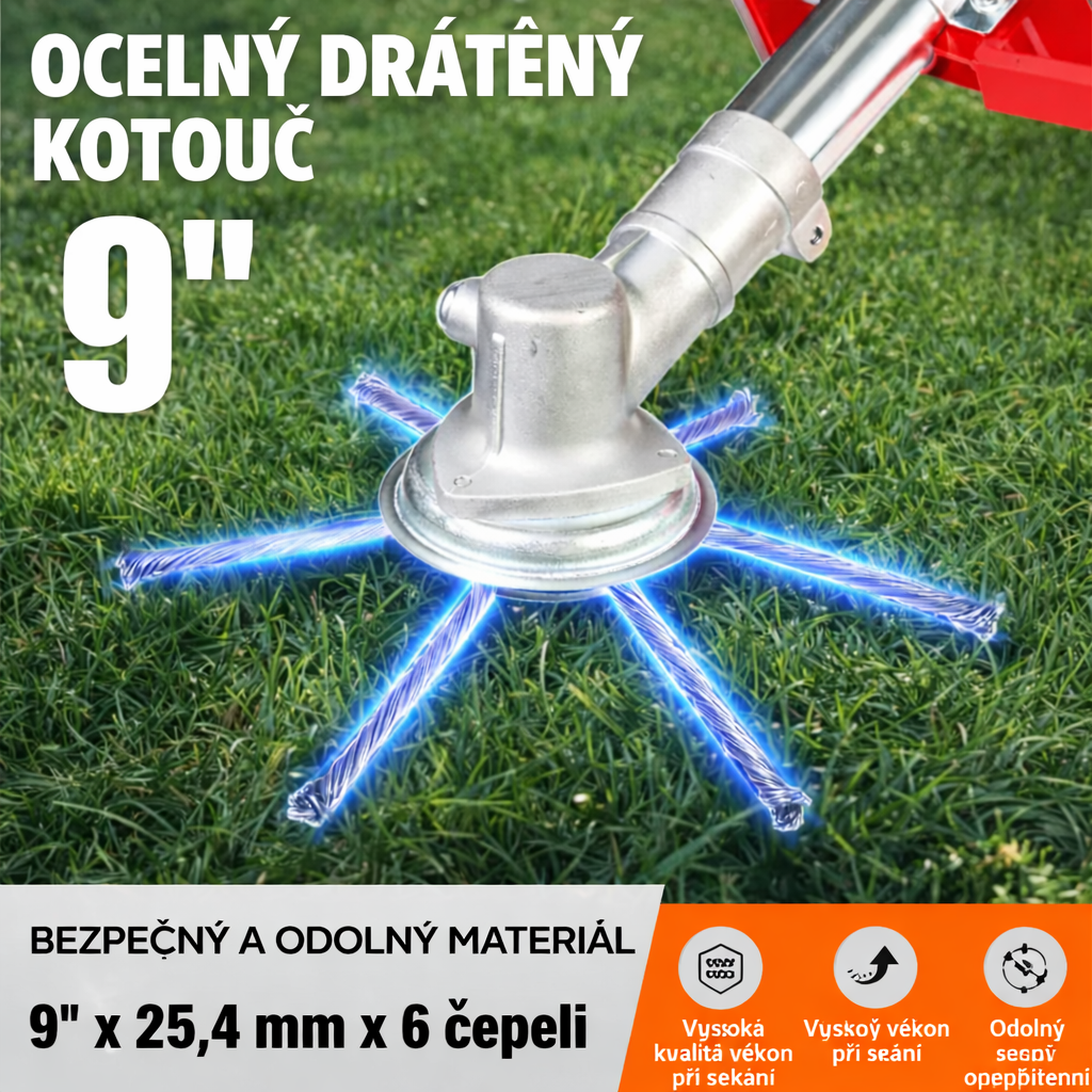 Ocelová žací hlava se 6 čepelemi – řešení pro super rychlé sekání trávy