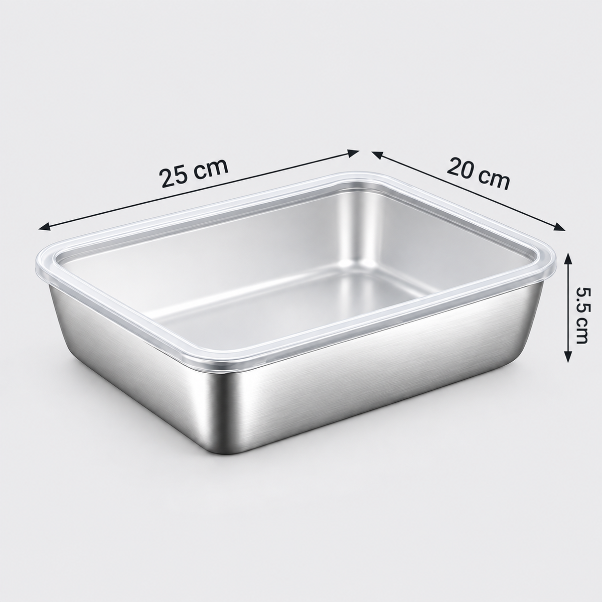 Prémiová dóza na potraviny z nerezové oceli SUS304 2400 ml s těsnícím víkem (25×20×5 cm)