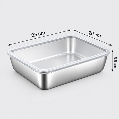 Prémiová dóza na potraviny z nerezové oceli SUS304 2400 ml s těsnícím víkem (25×20×5 cm)