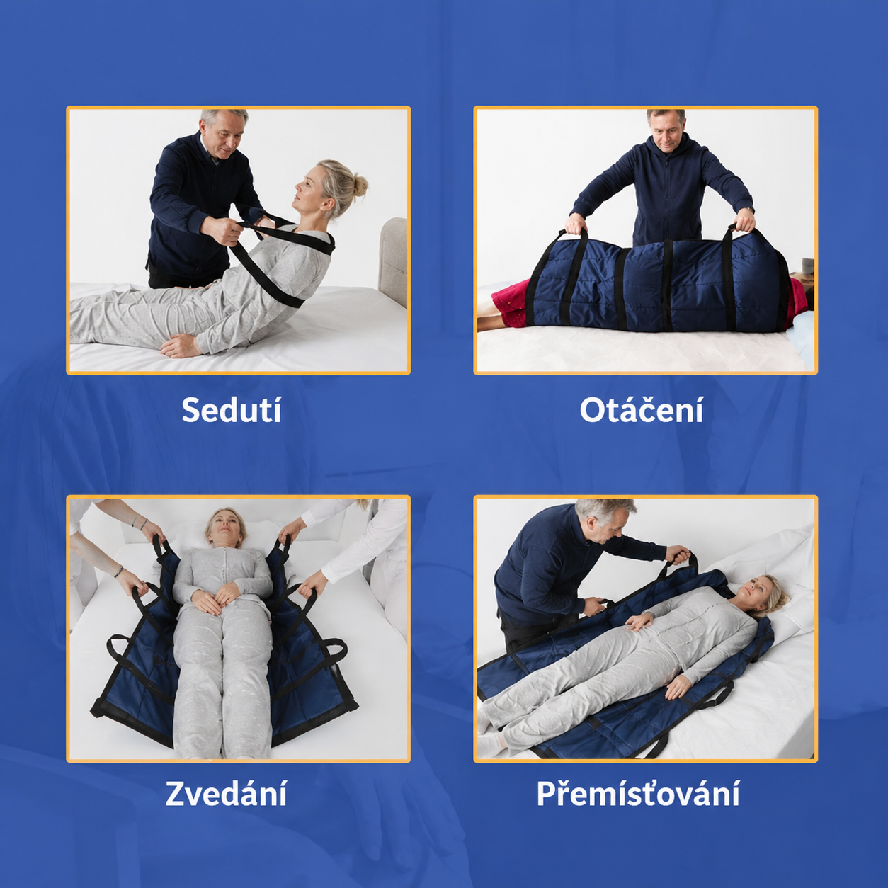 Přenosová podložka pro pacienty se 6 zesílenými madly – vhodná pro seniory a domácí péči
