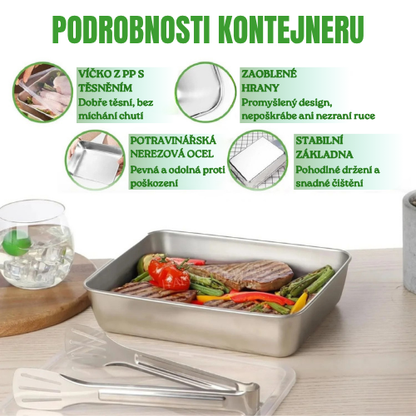 SUS304 Nádoby Na Ukládání Potravin, Obdélníkové Nerezové Tácy S Gumovými Víky (25x20x5cm)