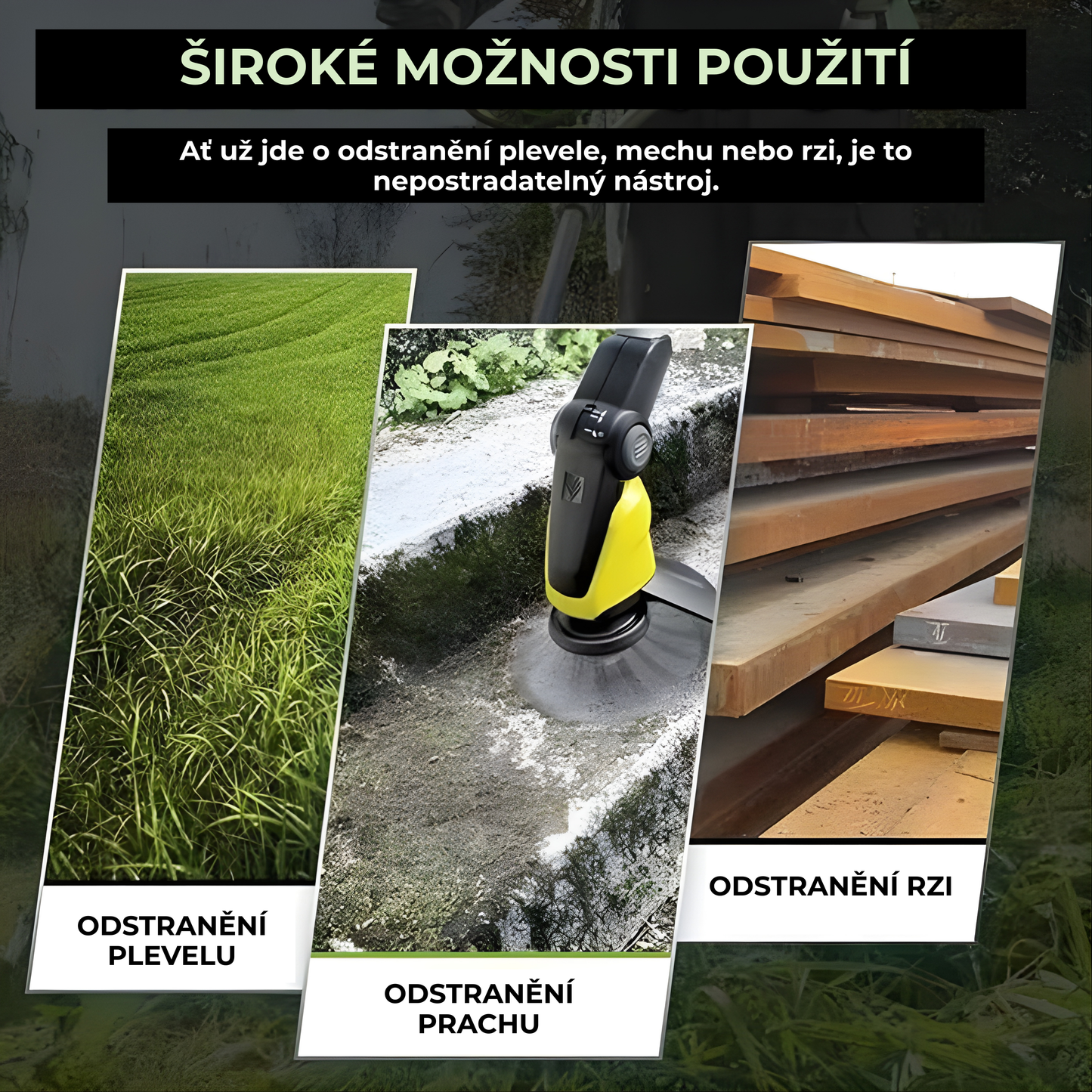 Hlava křovinořezu má 6 spletených ramen z odolného ocelového drátu.