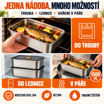 [🎁ZÍSKEJTE 12, ZAPLAŤTE 6] Potravinové Dózy Z Nerezové Oceli 316 ( VELKÁ VELIKOST – 1500 ML)