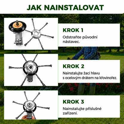 Žací hlava pro sekačku má 6 spletených ramen z odolného ocelového drátu